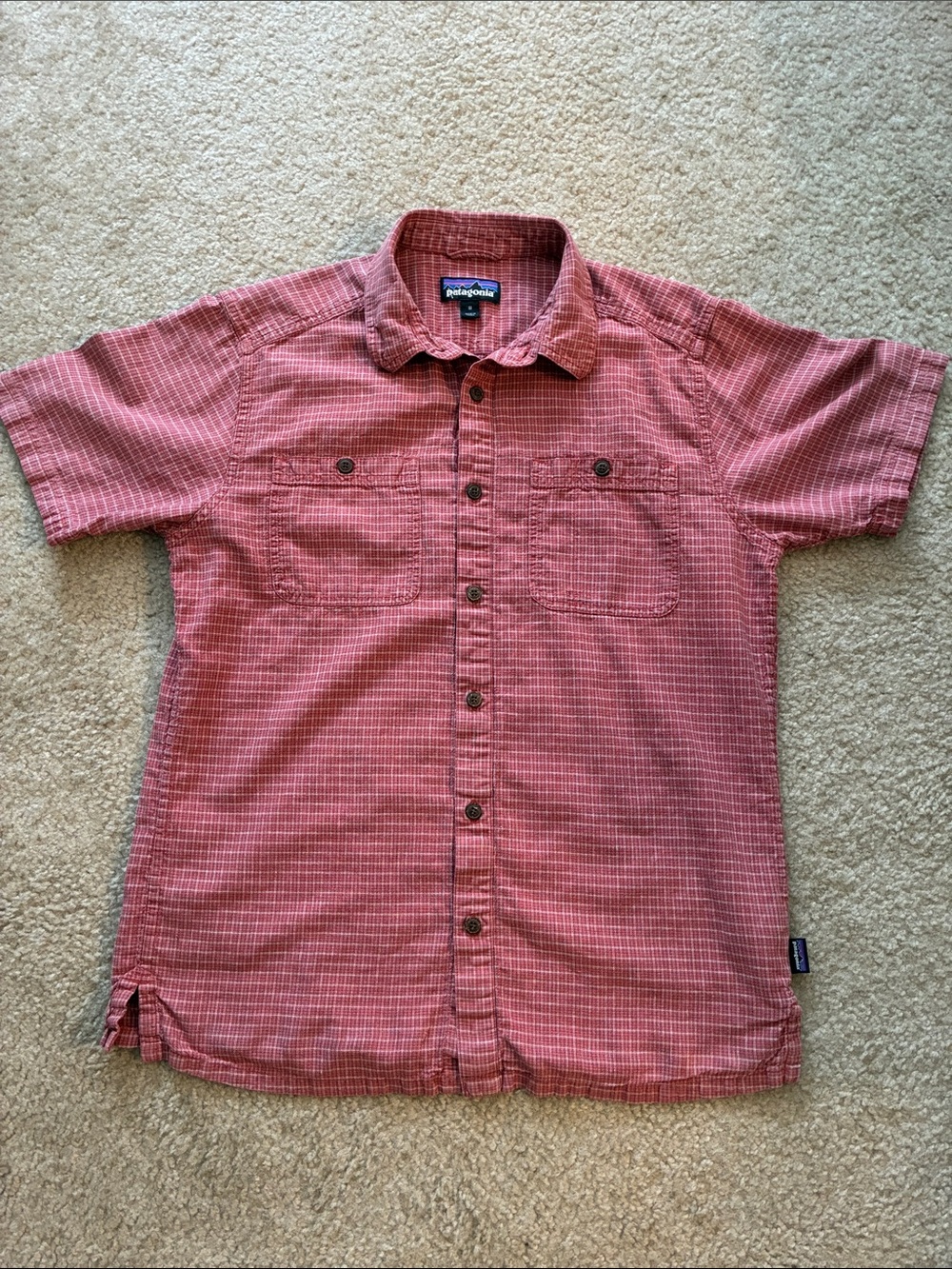 Patagonia Men's Short-Sleeve Pink Check Button-Down Shirt
